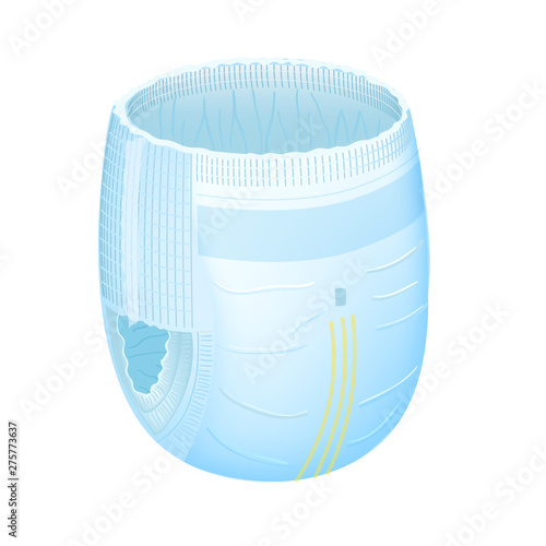 Baby absorbent diaper pants on white background. Realistic vector illustration for diapers packs, and other babies production.