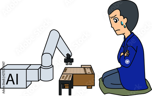 AIロボットと将棋を打つ男性棋士