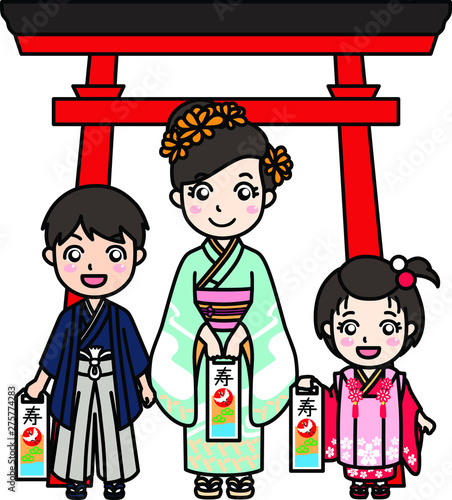 七五三-着物の子供たち