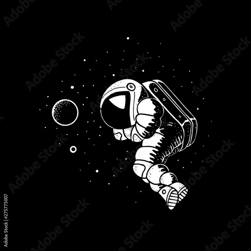 Astronaut floating in cosmos vector illustration. Planets, stars on background