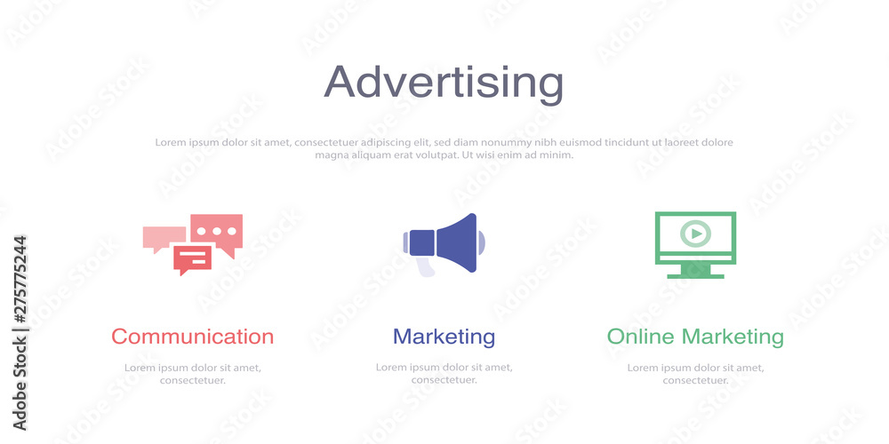 Obraz premium ADVERTISING INFOGRAPHIC DESIGN TEMPLATE WİTH ICONS AND 3 OPTIONS OR STEPS FOR PROCESS DIAGRAM