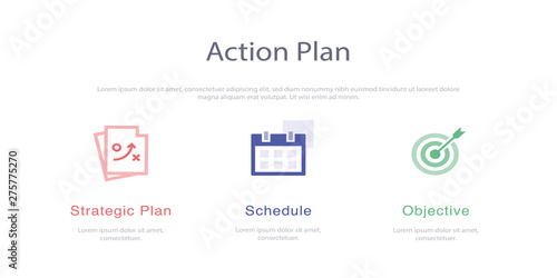 ACTION PLAN INFOGRAPHIC DESIGN TEMPLATE WİTH ICONS AND 3 OPTIONS OR STEPS FOR PROCESS DIAGRAM