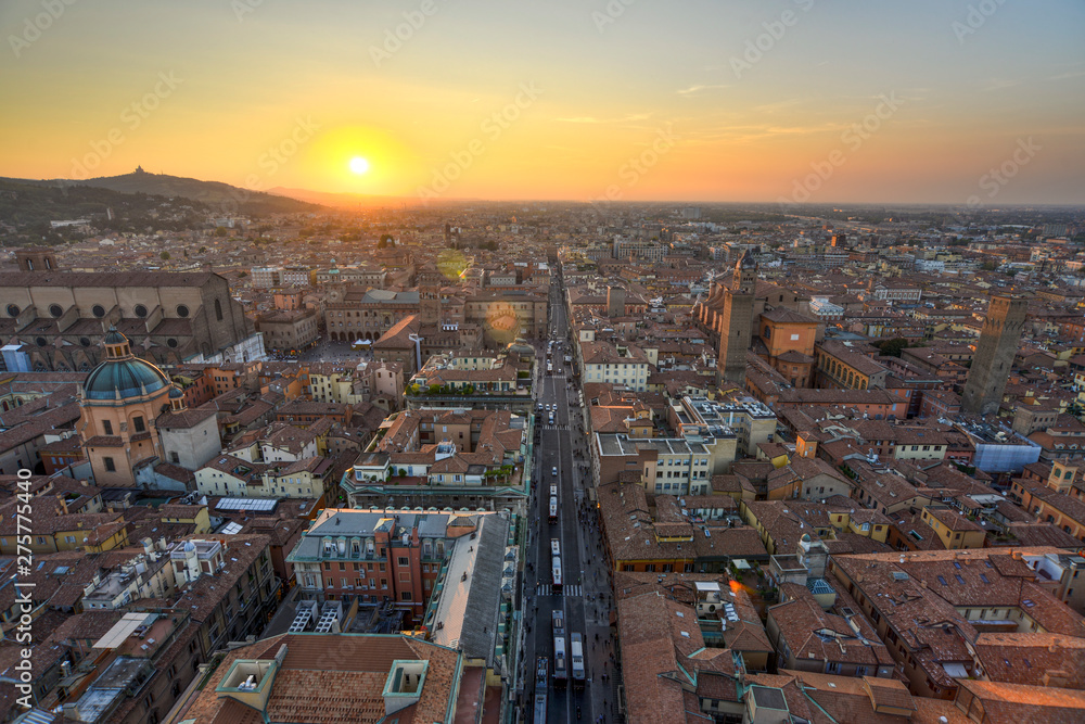 Fototapeta premium Aerial view and sunset on Bologna city of Italy in Emilia Romagna