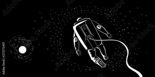 Astronaut exploring galaxy vector illustration. People in the open space cartoon concept