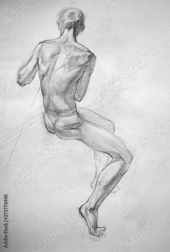 human's figure, pencil drawing illustration, sketch