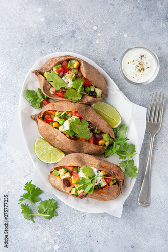 baked sweet potato with vegetables