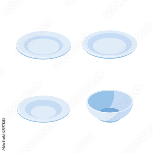 Plates set. Vector 3d isometric color icon new flat style. Creative illustration, idea for infographics.