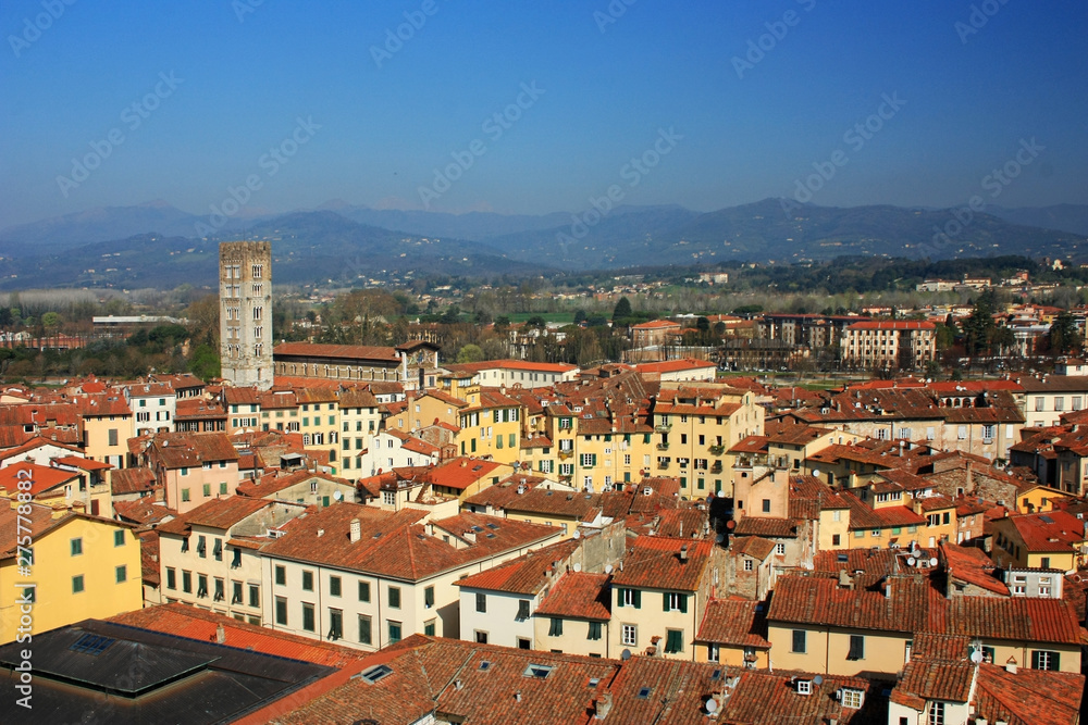 Panorama of the medieval city of Lucca, Italy