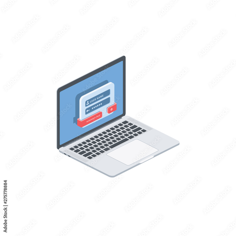 User Login screen computer interface isometric illustrate 3d vector icon. Design idea. User Login screen computer interface isometric illustrate 3d vector icon. Design idea.