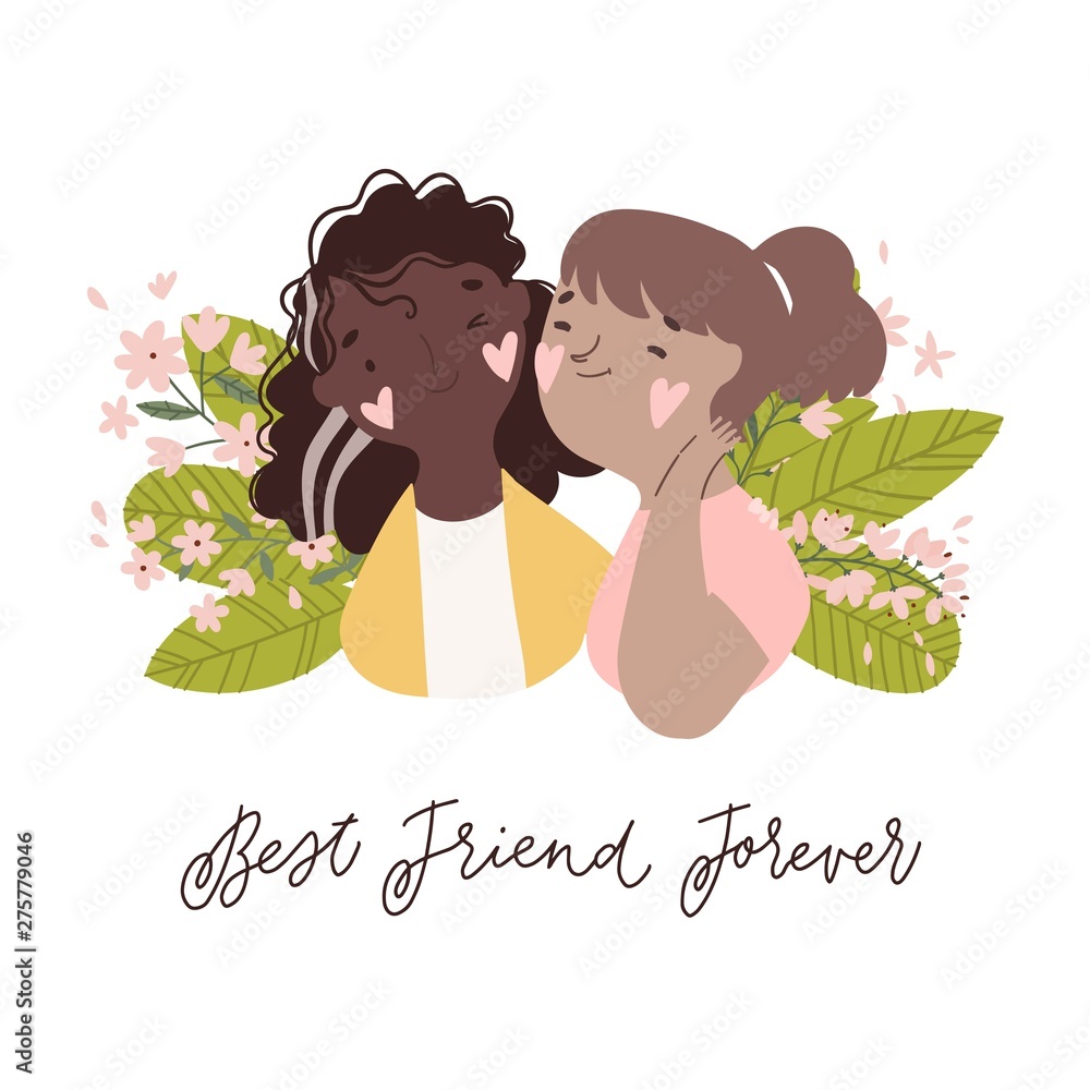 Two best friends girls laughing and hug. Vector illustration about ...