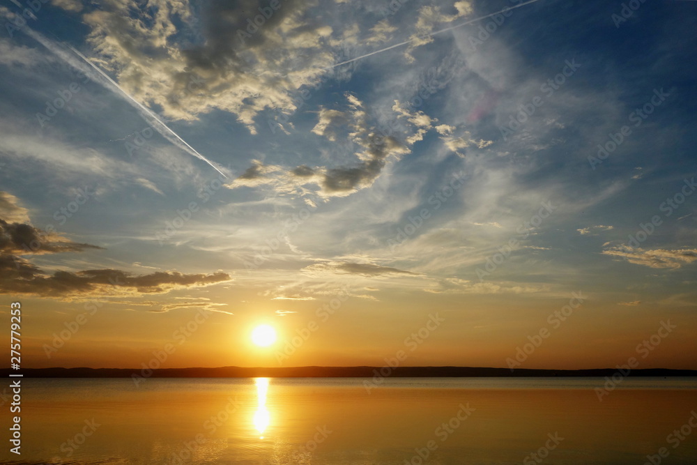 Sunset at the lake Neusiedler See in Austria, Europe.