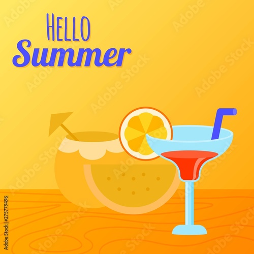 Summer drink, Coconut juice with fruit and glass of juice