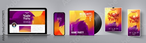 Party flyer template. Layout of the CD cover. Poster template for disco party. Wallpaper for your smartphone or banner. Corporate identity layout  flyer, poster, cover. Set of vector illustrations. 