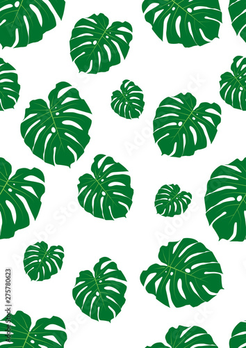Tropical seamless pattern with bright monstera leaves.