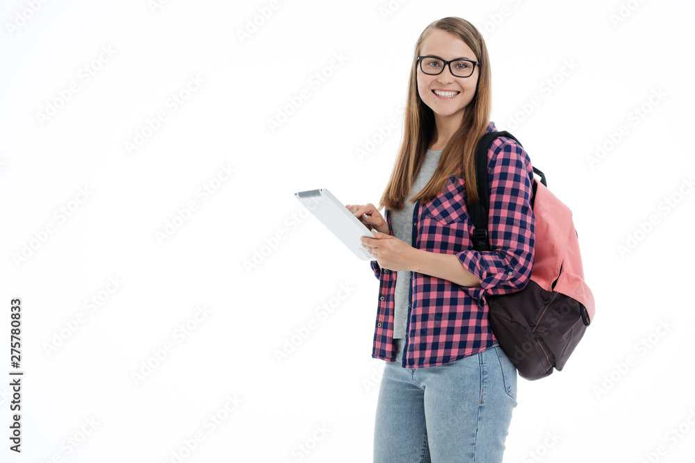 Portrait of a young student girl on a white background Portrait of a young student girl on a white background