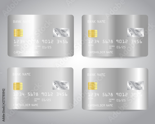Silver credit cards vector set with colorful abstract shiny white design