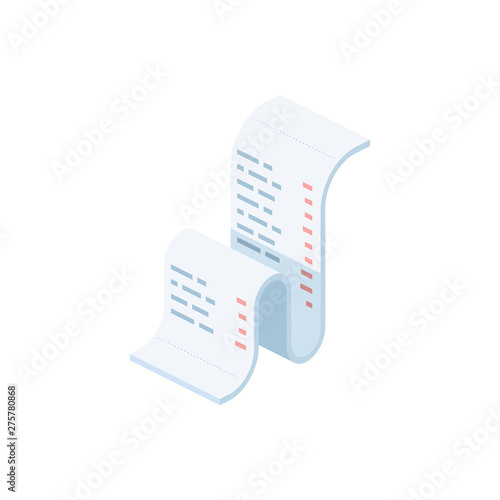Check purchase list cheque isometric illustrate 3d vector icon. Creative design idea.