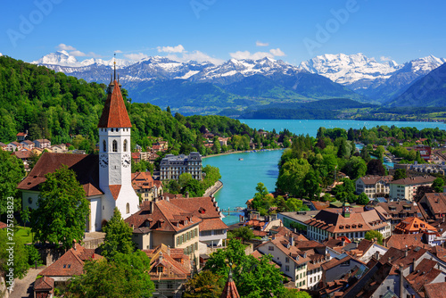 Thun city and lake in swiss Alps, Switzerland photo