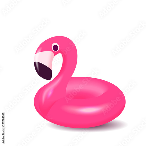 Swim ring in flamingo shape isolated on white background. 3D colored inflatable swimming pool ring vector illustration. 