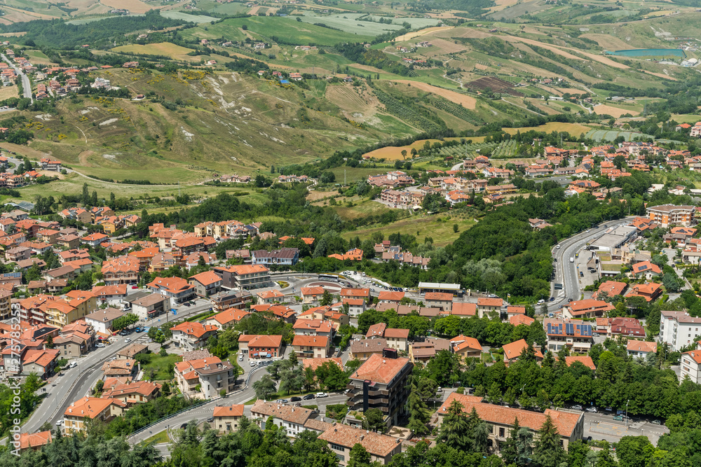 Panoramic View of San Marino with a Road Crossing the Beautiful Landscape