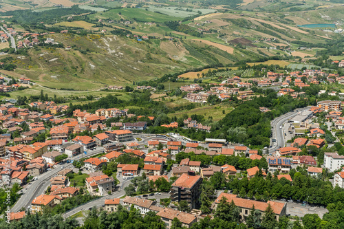 Panoramic View of San Marino with a Road Crossing the Beautiful Landscape