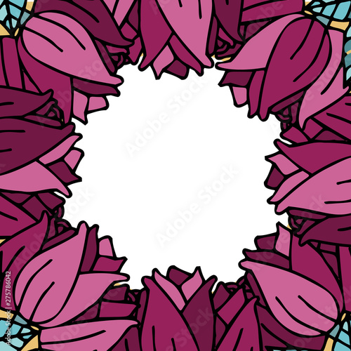 Round frame from roses against white background