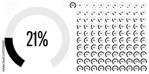 Set of circular sector percentage diagrams (meters) from 0 to 100 ready-to-use for web design, user interface (UI) or infographic - indicator with black