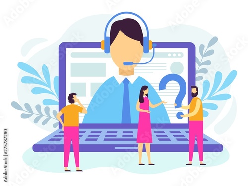Customer support service. Call center operator, 24 7 technical support and personal assistant services. Social media supporting consulting, hotline operator support vector illustration
