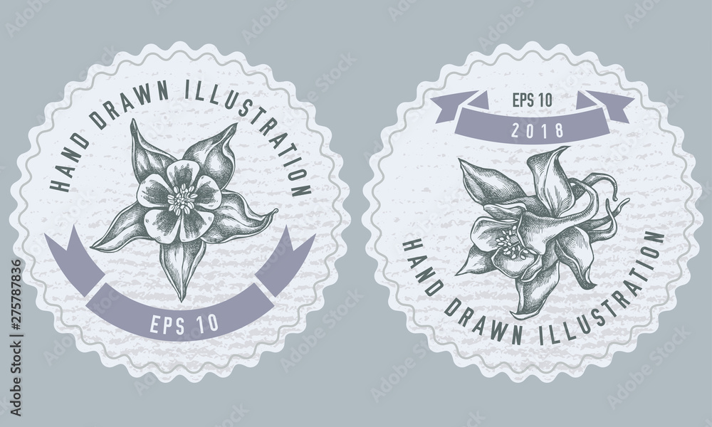 Samolepka Monochrome labes with aquilegia illustration