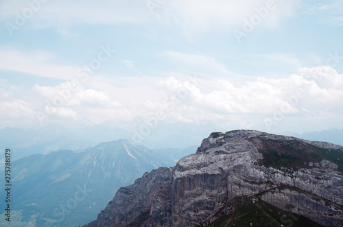 Pilatus mountain range in the Swiss Alps, Lucerne. Panoramic view from the height. Cross the mountain. © t.karnash