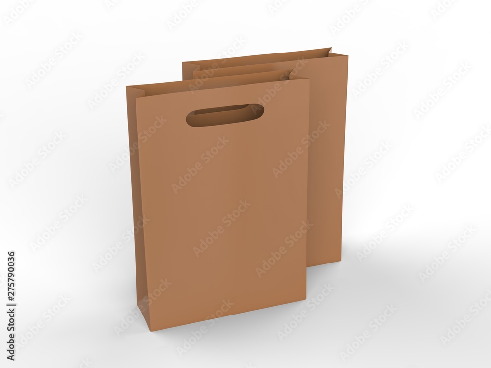 Blank template of shopping Paper Bag 3d illustration for branding design and mock up. Blank template of shopping Paper Bag 3d illustration for branding design and mock up.