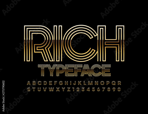 Vector Rich Typeface. Uppercase Golden Font. Creative elite Alphabet Letters  Numbers and Symbols