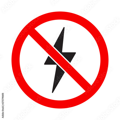 No lightning icon. Prohibited sign, symbol, illustration