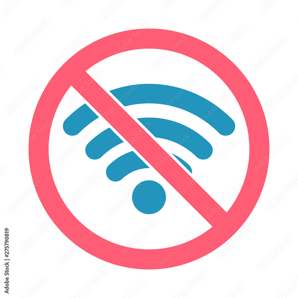 No Wifi icon vector illustration. Sign for Wifi forbidden areas. No Wifi symbol for information plates and stickers. No Wifi icon vector illustration. Sign for Wifi forbidden areas. No Wifi symbol for information plates and stickers.