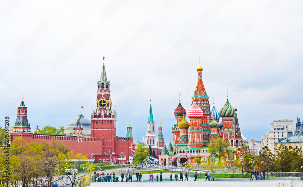 Moscow, Russia - may 2, 2019. Beautiful view of the Kremlin, St. Basil's Cathedral and Red Square. City center. Copy space.
