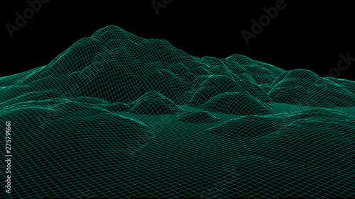 Abstract wave of many points. 3D futuristic background. Vector.