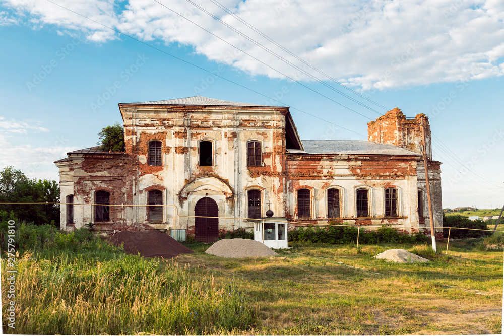 Saratov. Historical building in the Volga region of Russia 19th century 1872 year. A series of photographs of an old abandoned church of the Church of St. Michael the Archangel in the village of Loch