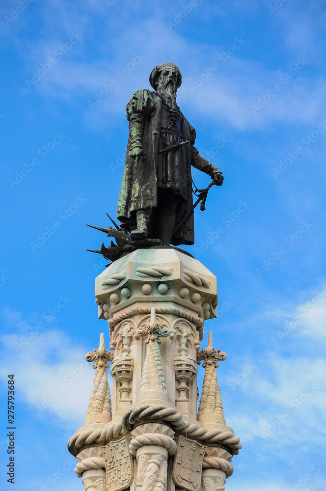 Vasco da Gama. Statue of the famous Portuguese explorer in the Jardim de Belen. Lisbon, Portugal