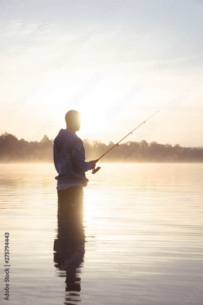 fishing man in lake