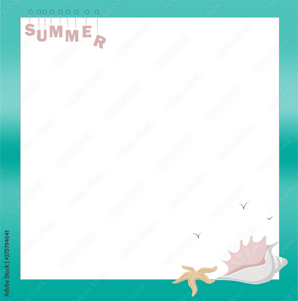 Beautiful sea frame with shells. Vector illustration