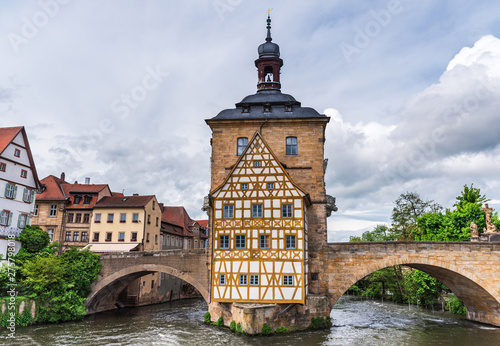 Old bridge with town hall over the river in Bamberg