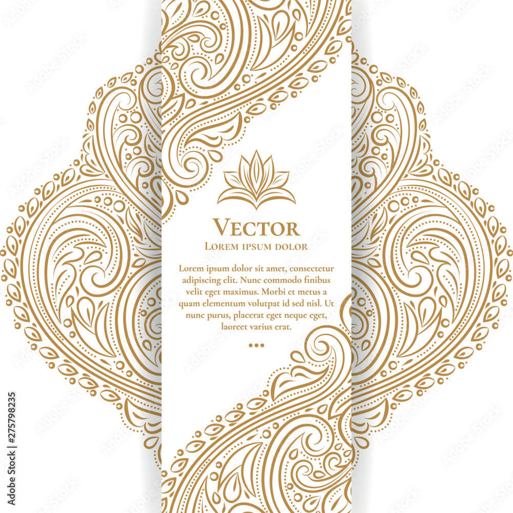 White vector greeting card with golden luxury ornament template. Great ...
