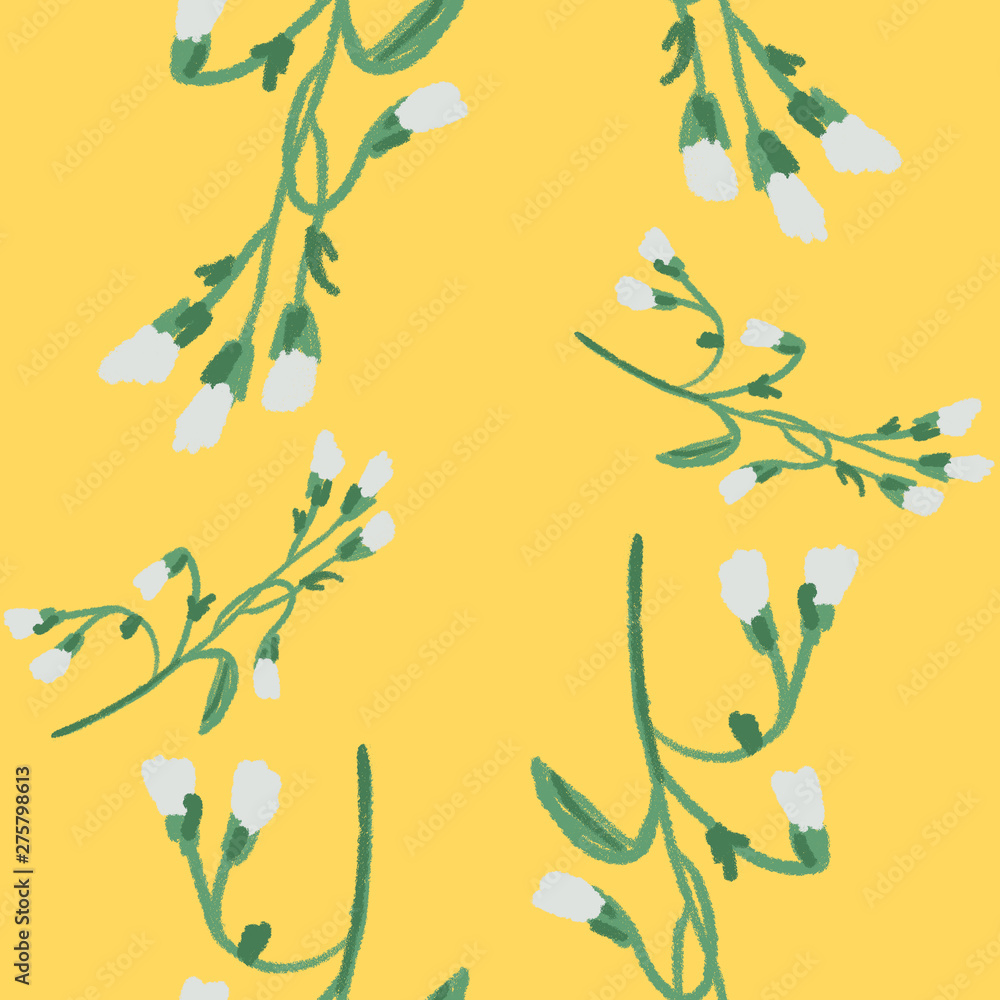Simple Pattern with Tiny Blue Flowers on Yellow Background