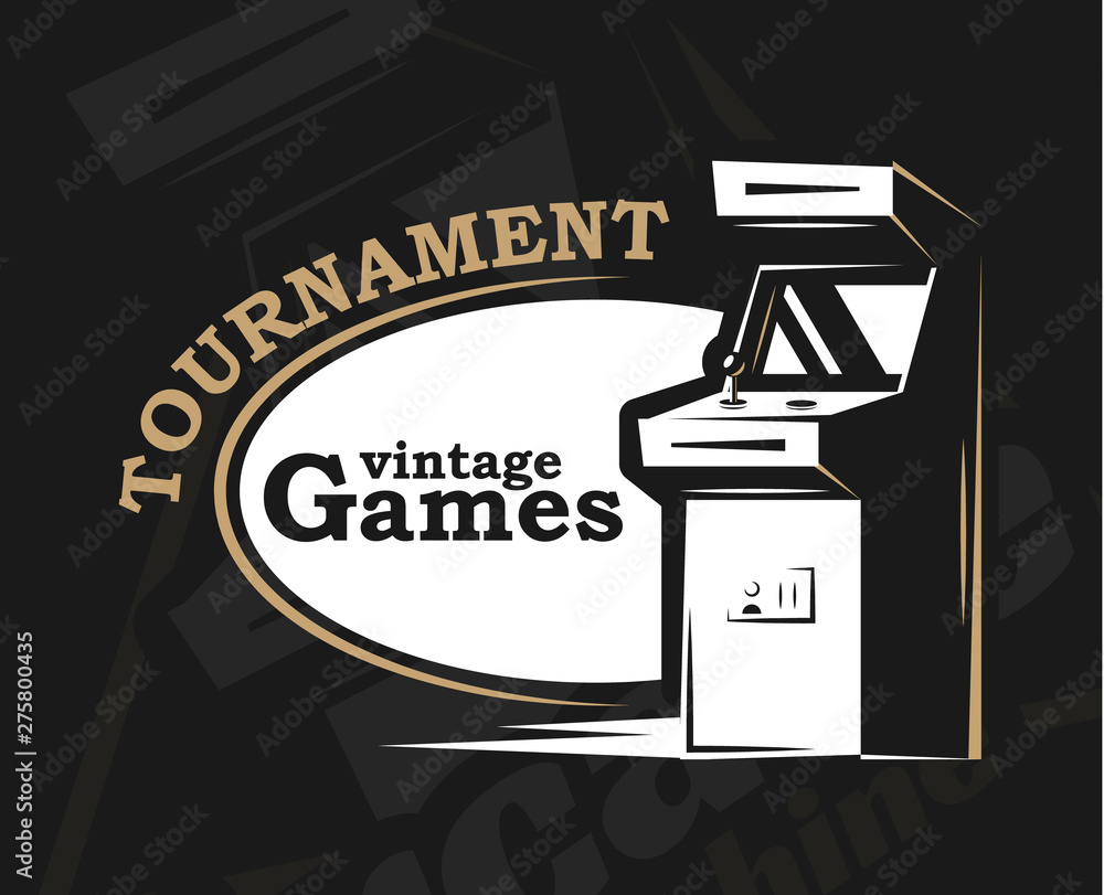 Vector image. Illustration of a logo, emblem, company element. Game design, old, retro, vintage arcades. Arcade machine slot machine board games Vector image. Illustration of a logo, emblem, company element. Game design, old, retro, vintage arcades. Arcade machine slot machine board games
