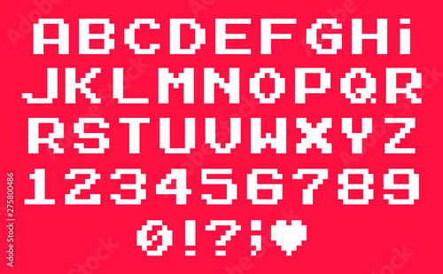 Set of vector letters in retro style. Game design. Font of old games. 8 bit letters and numbers vector alphabet.
