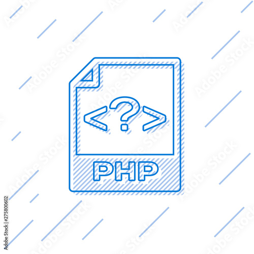 Blue PHP file document icon. Download php button line icon isolated on white background. PHP file symbol. Vector Illustration