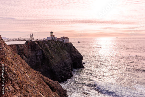 Point Bonita lighthouse at sunset time. San Francisco, California.