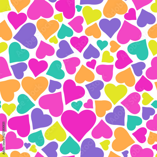 Holiday background pattern with beautiful colorful hearts.