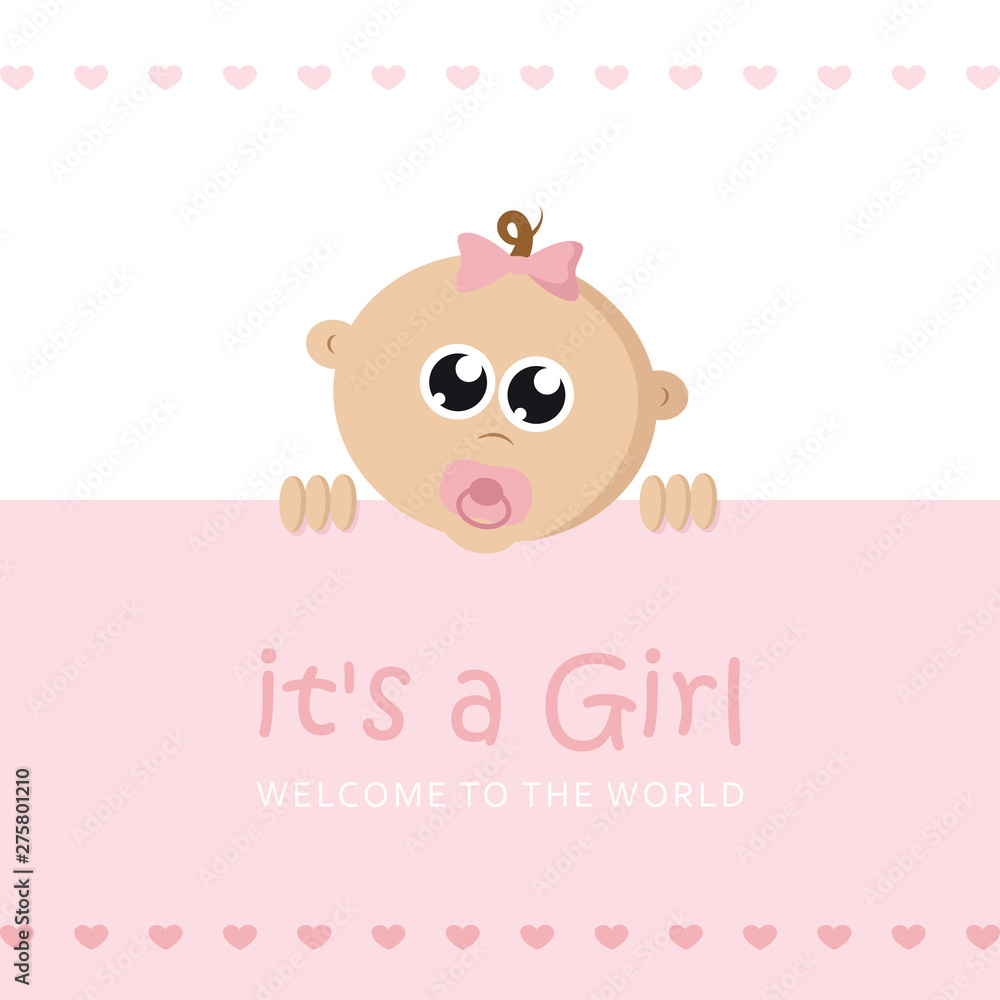 its a girl welcome greeting card for childbirth with baby face vector illustration EPS10 its a girl welcome greeting card for childbirth with baby face vector illustration EPS10