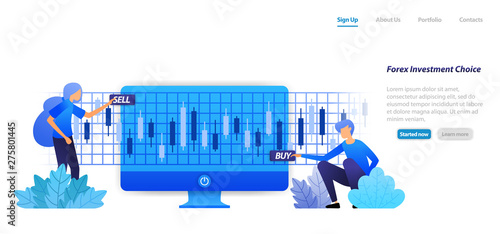 action on a financial investment buy sell or loss profits is risk in stock forex investment decisions. flat illustration concept for landing page, web, ui, banner, flyer, poster, template, background